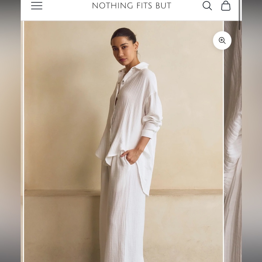 Nothing Fits But Muslin Shirt & Pants Set White size S/M 100% Cotton